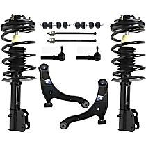 9-Piece Kit Front, Driver and Passenger Side, Inner and Outer, Upper and Lower Shock Absorber and Strut Assembly with Control Arms, Sway Bar Link, and Tie Rod Ends