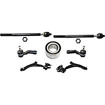 7-Piece Kit Front, Driver and Passenger Side, Lower, Outer Control Arm, FWD, includes (2) Control Arm, (4) Tie Rod End, and (1) Wheel Bearing