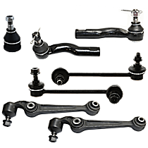 7-Piece Kit Front, Driver and Passenger Side, Upper and Lower, Outer, Frontward Control Arm, AWD/FWD, includes (1) Ball Joint, (2) Control Arm, (2) Sway Bar Link, and (2) Tie Rod End