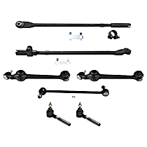 7-Piece Kit Front, Driver and Passenger Side, Inner and Outer, Lower Control Arm, FWD, includes (2) Control Arm, (1) Sway Bar Link, and (4) Tie Rod End