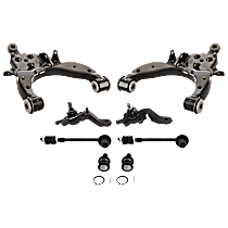 8-Piece Kit Front, Driver and Passenger Side, Lower Control Arm, 4WD/RWD, includes (4) Ball Joint, (2) Control Arm, and (2) Sway Bar Link