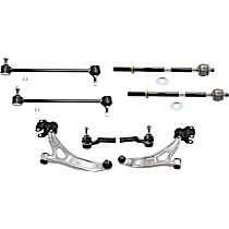 8-Piece Kit Front, Driver and Passenger Side, Inner and Outer, Lower Control Arm, includes (2) Control Arm, (2) Sway Bar Link, and (4) Tie Rod End