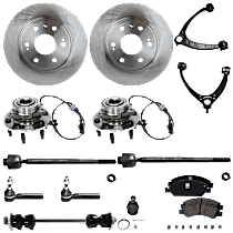 13-Piece Kit Front, Driver and Passenger Side, Inner and Outer, Upper and Lower Wheel Hub with Ball Joint, Brake Discs, Brake Pad Set, Control Arms, Sway Bar Link, and Tie Rod Ends