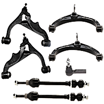 7-Piece Kit Front, Driver and Passenger Side, Outer, Upper and Lower Control Arm, 4WD/RWD, includes (4) Control Arm, (2) Sway Bar Link, and (1) Tie Rod End