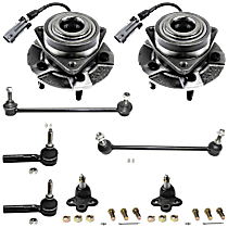 8-Piece Kit Front, Driver and Passenger Side, Outer, Lower Wheel Hub, 4-Wheel ABS, AWD, FWD, 5 Lugs, With Bearing, With Sensor,  Includes (2) Ball Joint, (2) Sway Bar Link, (2) Tie Rod End and (2) Wheel Hub