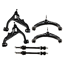 6-Piece Kit Front, Passenger Side, Upper, Driver Side, Lower Control Arm, 4WD/RWD, includes (4) Control Arm and (2) Sway Bar Link