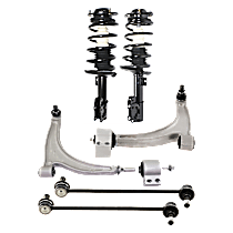 6-Piece Kit Front, Passenger Side, Driver Side, Lower Fully Loaded Strut, Front Wheel Drive, 11.8 (in) Center to Center,  Includes (2) Control Arm, (2) Loaded Strut, and (2) Sway Bar Link
