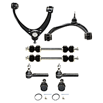 8-Piece Kit Front, Driver and Passenger Side, Upper Control Arm, includes (2) Ball Joint, (2) Control Arm, (2) Sway Bar Link, and (2) Tie Rod End