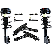 8-Piece Kit Front, Driver and Passenger Side, Inner and Outer, Lower, Front To End Fully Loaded Strut, Heavy Duty Design,  Includes (2) Control Arm, (2) Loaded Strut, (2) Sway Bar Link, and (2) Tie Rod End