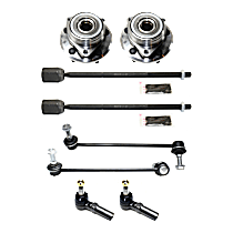 8-Piece Kit Front, Driver and Passenger Side, Inner and Outer, Lower, Front To End Wheel Hub, FWD, 5 Lugs, With Bearing,  Includes (2) Sway Bar Link, (4) Tie Rod End, and (2) Wheel Hub