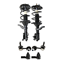 6-Piece Kit Front, Driver and Passenger Side, Inner and Outer, Lower, Front To End Fully Loaded Strut,  Includes (2) Loaded Strut, (2) Sway Bar Link, and (2) Tie Rod End