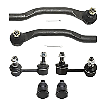 6-Piece Kit Front, Driver and Passenger Side, Inner and Outer, Lower, Front To End Tie Rod End, includes (2) Ball Joint, (2) Sway Bar Link, and (2) Tie Rod End