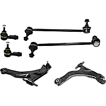 6-Piece Kit Front, Driver and Passenger Side, Inner and Outer, Lower, Front To End Control Arm, Front Wheel Drive,  Includes (2) Control Arm, (2) Sway Bar Link, and (2) Tie Rod End