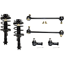 6-Piece Kit Front, Driver and Passenger Side, Inner and Outer, Lower, Front To End Fully Loaded Strut, Hatchback,  Includes (2) Loaded Strut, (2) Sway Bar Link, and (2) Tie Rod End