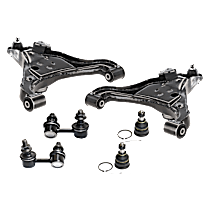 6-Piece Kit Front, Driver and Passenger Side, Inner and Outer, Lower, Front To End Control Arm, includes (2) Ball Joint, (2) Control Arm, and (2) Sway Bar Link