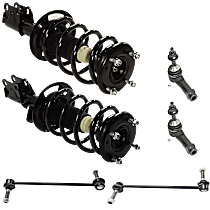 6-Piece Kit Front, Driver and Passenger Side, Inner and Outer, Lower, Front To End Fully Loaded Strut, includes (2) Shock Absorber and Strut Assembly, (2) Sway Bar Link, and (2) Tie Rod End