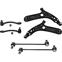 6-Piece Kit Front, Passenger Side, Outer, Driver Side, Lower Control Arm, BATTERY EV (EV/BEV), includes (2) Control Arm, (2) Sway Bar Link, and (2) Tie Rod End