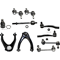10-Piece Kit Front, Driver and Passenger Side, Inner and Outer, Lower, Front To End Control Arm, For Models with Link With Sockets,  Includes (1) Ball Joint, (2) Control Arm, (4) Sway Bar Link, and (3) Tie Rod End