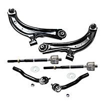 6-Piece Kit Front, Driver and Passenger Side, Inner and Outer, Lower, Front To End Control Arm, FWD,  Includes (2) Control Arm and (4) Tie Rod End
