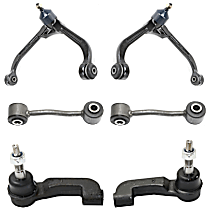 6-Piece Kit Front, Driver and Passenger Side, Upper, Outer Control Arm,  Includes (2) Control Arm, (2) Sway Bar Link, and (2) Tie Rod End