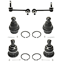 6-Piece Kit Front, Driver and Passenger Side, Upper and Lower Ball Joint, Without Kinetic Dynamic Suspension, includes (2) Ball Joint, (2) Sway Bar Link, and (2) Tie Rod End