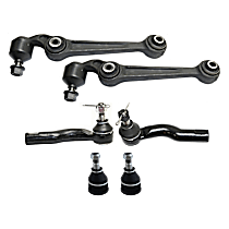 6-Piece Kit Front, Driver and Passenger Side, Upper and Lower, Outer, Frontward Control Arm, AWD/FWD, includes (2) Ball Joint, (2) Control Arm, and (2) Tie Rod End