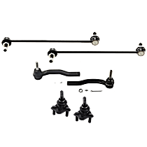 6-Piece Kit Front, Driver and Passenger Side, Outer, Lower Ball Joint, includes (2) Ball Joint, (2) Sway Bar Link, and (2) Tie Rod End