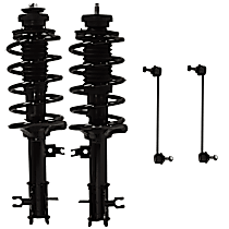 4-Piece Kit Front, Driver and Passenger Side Fully Loaded Strut, includes (2) Shock Absorber and Strut Assembly and (2) Sway Bar Link