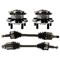 4-Piece Kit Front, Driver and Passenger Side Axle Assembly, All Wheel Drive, New, includes (2) Axle Assembly and (2) Wheel Hub