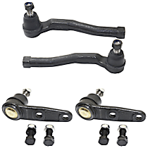 4-Piece Kit Front, Driver and Passenger Side, Outer, Lower Ball Joint, includes (2) Ball Joint, (2) Sway Bar Link, and (2) Tie Rod End