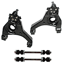 4-Piece Kit Front, Driver and Passenger Side, Lower Control Arm, includes (2) Control Arm and (2) Sway Bar Link