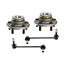 4-Piece Kit Front, Driver and Passenger Side Wheel Hub, Rear Wheel Drive, 5 Lugs, With Bearing, RWD, includes (2) Tie Rod Ends, (2) Wheel Bearings, and (2) Wheel Hubs