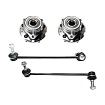 4-Piece Kit Front, Driver and Passenger Side Wheel Hub, FWD, 5 Lugs, With Bearing, includes (2) Tie Rod Ends, (2) Wheel Bearings, and (2) Wheel Hubs