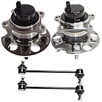 4-Piece Kit Rear, Driver and Passenger Side Wheel Hub, Base, FWD, 5 Lugs, With Bearing,  Includes (2) Sway Bar Link and (2) Wheel Hub