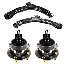 4-Piece Kit Front, Driver and Passenger Side, Lower Control Arm, FWD, For Models With Stamped Steel Arms, includes (2) Control Arm and (2) Wheel Hub