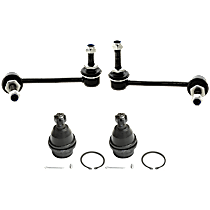 4-Piece Kit Front, Driver and Passenger Side, Outer, Lower Ball Joint, Without Kinetic Dynamic Suspension, includes (2) Ball Joint, (2) Sway Bar Link, and (2) Tie Rod End