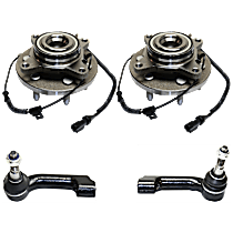 4-Piece Kit Front, Driver and Passenger Side, Outer Wheel Hub,  with 6 Stud Hub, RWD, 6 Lugs, With Bearing, With Sensor,  Includes (2) Tie Rod End and (2) Wheel Hub