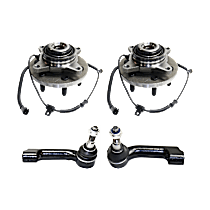 4-Piece Kit Front, Driver and Passenger Side, Outer Wheel Hub, Four Wheel Drive, With 6 Stud Hub, 6 Lugs, With Bearing, With Sensor, 4WD, includes (2) Tie Rod Ends, (2) Wheel Bearings, and (2) Wheel Hubs
