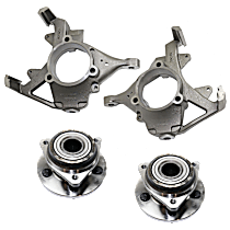 4-Piece Kit Front, Driver and Passenger Side Steering Knuckle, Without Backing Plate, Without Bearing, Includes (2) Knuckle and (2) Wheel Hub