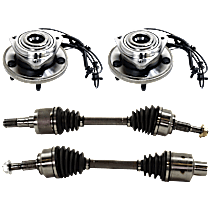 4-Piece Kit Wheel Hub, 5 Lugs, With Bearing, With Sensor, includes (2) Axle Assembly and (2) Wheel Hub