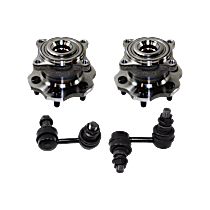 4-Piece Kit Rear, Driver and Passenger Side Wheel Hub, 6 Lugs, With Bearing,  Includes (2) Sway Bar Link and (2) Wheel Hub