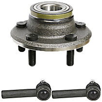 3-Piece Kit Front, Driver and Passenger Side Wheel Hub, 5 Lugs, With Bearing, includes (2) Tie Rod Ends, (2) Wheel Bearings, and (2) Wheel Hubs