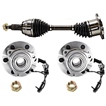 3-Piece Kit Front, Driver and Passenger Side Axle Assembly, All Wheel Drive, Supplied with Standard Neoprene Outboard Boot, New, AWD, 6.0L 8Cyl  Includes (1) Axle Assembly and (2) Wheel Hub