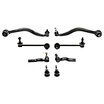 8-Piece Kit Front, Driver and Passenger Side, Upper and Lower, Outer, Rearward Control Arm, includes (2) Ball Joint, (2) Control Arm, (2) Sway Bar Link, and (2) Tie Rod End