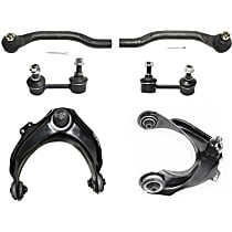 6-Piece Kit Front, Driver and Passenger Side, Upper Control Arm Kit, includes (2) Control Arm, (2) Sway Bar Link, and (2) Tie Rod End