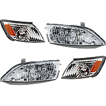 4-Piece Kit Driver and Passenger Side Halogen Headlight, With bulb(s), For Models Without HID, OE Replacement, Includes (2) Headlight and (2) Corner Light