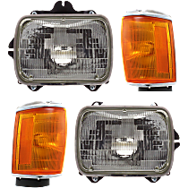 4-Piece Kit, Driver and Passenger Side Halogen Headlight, With bulb(s), 4WD, OE Replacement, Includes (2) Corner Light and (2) Headlight