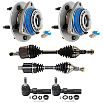 6-Piece Kit Front, Driver and Passenger Side Suspension Kit, includes (2) Axle Assembly, (2) Tie Rod End, and (2) Wheel Hub