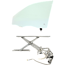 Front, Driver Side Door Glass Kit, Green Tint, 4-Door, Sedan, includes Window Regulator, Replaces NAGS No. FD22348 GTYN