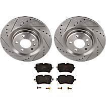 KIT-070624-125 Rear Brake Disc and Pad Kit, 2-Wheel Set, Cross-drilled and Slotted, 5 Lugs, Semi-Metallic, Includes Brake Disc and Brake Pad Set